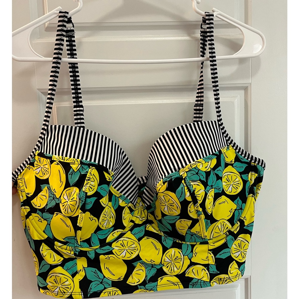 Torrid Lemon Print Bikini Top - Black and Yellow